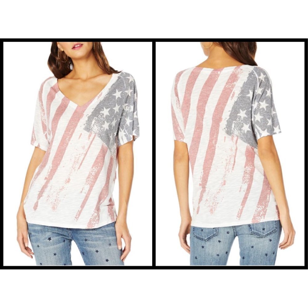 💕MICHAEL STARS💕 Americana V-Neck Tee in Flag Print One Size NWOT